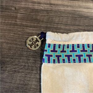 Tory Burch Drawstring Pouch shoe bag with Geometric Trim